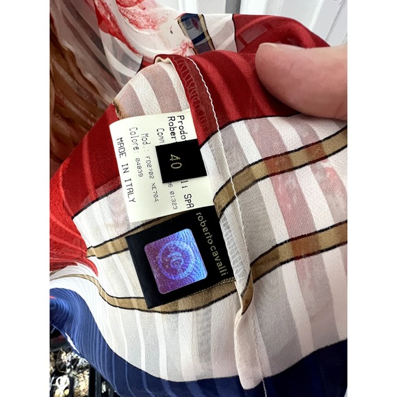 NWT Vintage '06 Roberto Cavalli Silk red blue Mousseline Ruffled Blouse Sz S - Picture 11 of 13